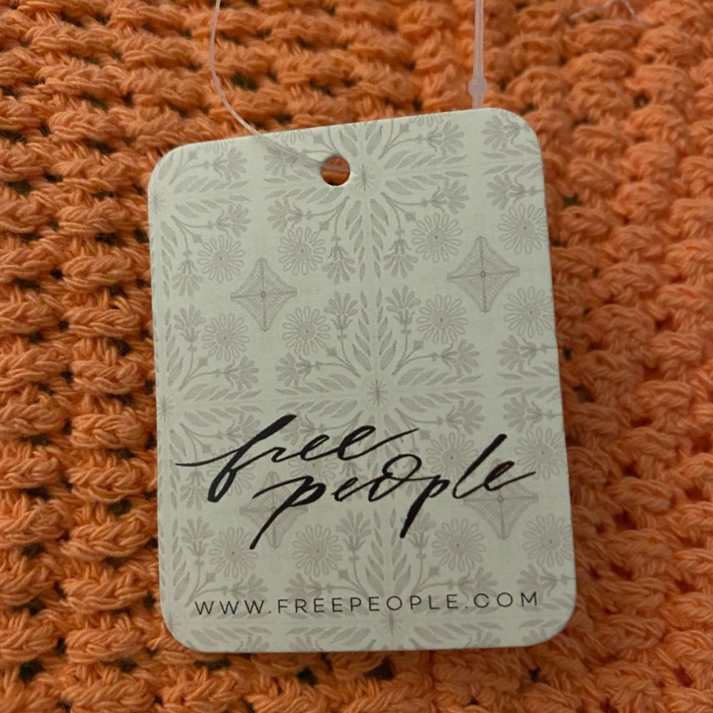 NWT Free People Fauxchet Stripe Crop Top | Peach Nectar Combo | Size L - Picture 8 of 8